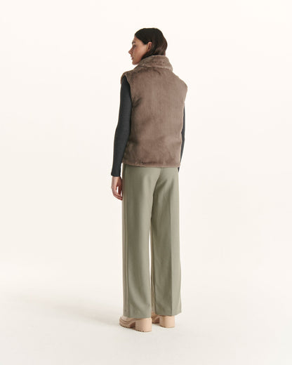 Doudoune avec des cristaux Swarovski®️ sans manches réversible Grand Froid Taupe Daria